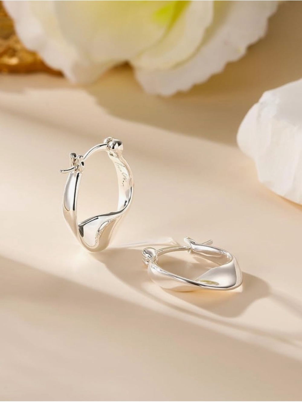 925 Sterling Silver Earrings Silver Chunky Hoop for Women Small Huggie Hoops, Hy